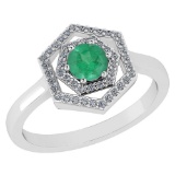 Certified 0.69 Ctw Emerald And Diamond 18K White Gold Halo Ring G-H VSSI1