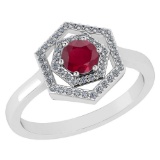 Certified 0.69 Ctw Ruby And Diamond 18K White Gold Halo Ring G-H VSSI1