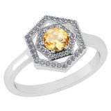 Certified 0.69 Ctw Citrine And Diamond 18K White Gold Halo Ring G-H VSSI1