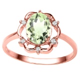 1.01 CT GREEN AMETHYST AND ACCENT DIAMOND 0.02 CT 10KT SOLID RED GOLD RING