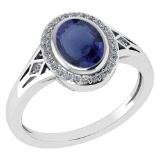 Certified 1.39 Ctw Blue Sapphire And Diamond 14k White Gold Halo Ring G-H VS/SI1