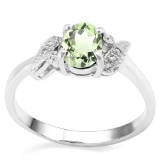 0.68 CT GREEN AMETHYST AND ACCENT DIAMOND 0.03 CT 10KT SOLID WHITE GOLD RING