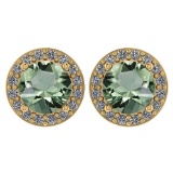 Certified 1.06 Ctw Green Amethyst And Diamond 18K Yellow Gold Halo Stud Earrings G-H VS/SI1
