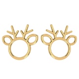 Gold Deer Style Stud Earrings 18K Yellow Gold Made In Italy
