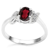 0.75 CT REDISH GARNET AND ACCENT DIAMOND 0.03 CT 10KT SOLID WHITE GOLD RING