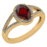 Certified 1.52 Ctw Garnet And Diamond 14k Yellow Gold Halo Ring G-H VS/SI1