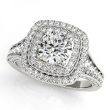 CERTIFIED PLATINUM 1.53 CTW G-H/VS-SI1 DIAMOND HALO ENGAGEMENT RING