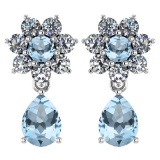 Certified 4.86 Ctw Aquamarine And Diamond Platinum Halo Dangling Earrings