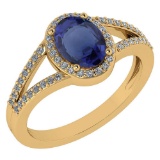 Certified 1.52 Ctw Blue Sapphire And Diamond 14k Yellow Gold Halo Ring G-H VS/SI1