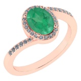 Certified 1.44 Ctw Emerald And Diamond 14k Rose Gold Halo Ring G-H VS/SI1