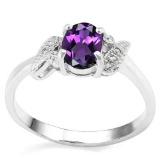 0.71 CT AMETHYST AND ACCENT DIAMOND 0.03 CT 10KT SOLID WHITE GOLD RING