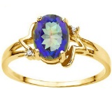 0.89 CT OCEANIC BLUE MYSTIC QUARTZ AND ACCENT DIAMOND 0.01 CT 10KT SOLID YELLOW GOLD RING