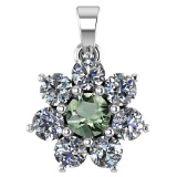 Certified 0.93 Ctw Green Amethyst And Diamond 18K White Gold Halo Pendant G-H VS/SI1