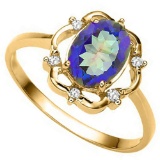 0.87 CT OCEANIC BLUE MYSTIC QUARTZ AND ACCENT DIAMOND 0.02 CT 10KT SOLID YELLOW GOLD RING