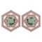 Certified 1.38 Ctw Green Amethyst And Diamond 14k Rose Gold Halo Stud Earrings