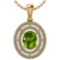 Certified 1.56 CTW Peridot And Diamond 14k Yellow Gold Halo Pendant