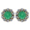 Certified 2.30 Ctw Emerald And Diamond 14k Yellow Gold Halo Stud Earrings Made In USA