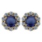 Certified 2.30 Ctw Blue Sapphire And Diamond 14k Yellow Gold Halo Stud Earrings Made In USA