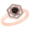 Certified 0.69 Ctw Smoky Quarzt And Diamond 14k Rose Gold Halo Ring VS/SI1