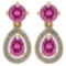 Certified 2.19 CTW Pink Tourmaline And Diamond 14k Yellow Gold Halo Dangling Earrings