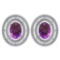 Certified 3.12 CTW Amethyst And Diamond 14k White Gold Halo Stud Earrings