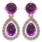 Certified 2.19 CTW Amethyst And Diamond 14k Rose Gold Halo Dangling Earrings