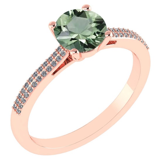 Certified 1.37 Ctw Green Amethyst And Diamond 14k Rose Gold Halo Ring Made In USA