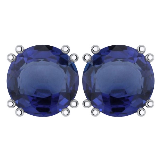 Certified 6.00 Ctw Genuine Blue Sapphire 14K White Gold Stud Earrings Made In USA