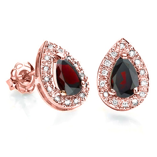 0.69 CT GARNET AND ACCENT DIAMOND 10KT SOLID ROSE GOLD EARRING
