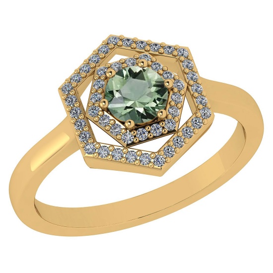 Certified 0.69 Ctw Green Amethyst And Diamond 14k Yellow Gold Halo Ring VS/SI1