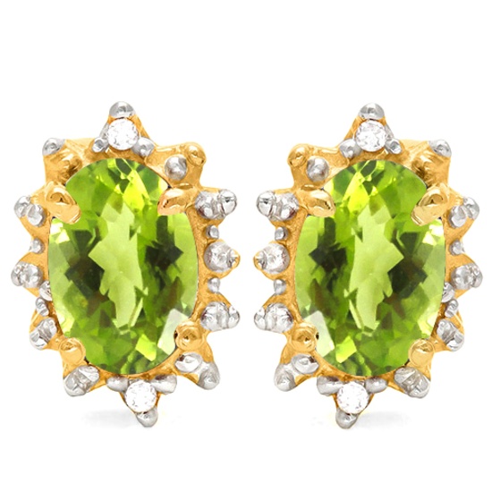 0.98 CT PERIDOT AND ACCENT DIAMOND 10KT SOLID YELLOW GOLD EARRING