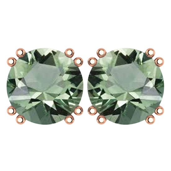 Certified 6.00 Ctw Genuine Green Amethyst 14K Rose Gold Stud Earrings Made In USA