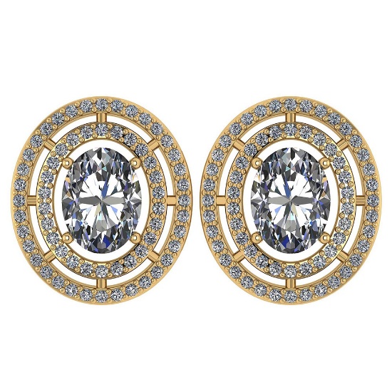 Certified 3.12 CTW Diamond 14k Yellow Gold Halo Stud Earrings