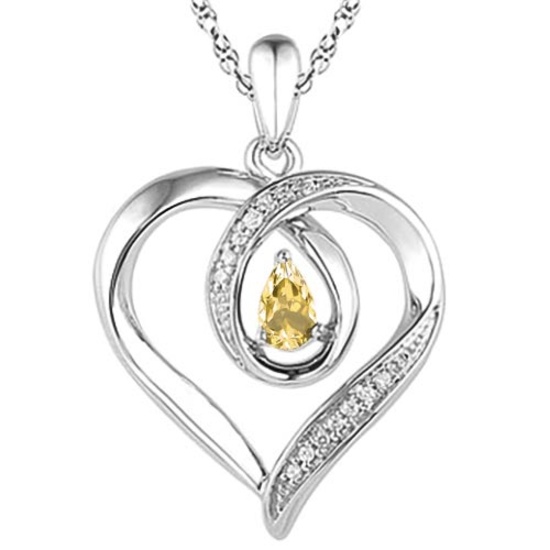 0.33 CARAT CITRINE & CZ 14KT SOLID WHITE GOLD PENDANT