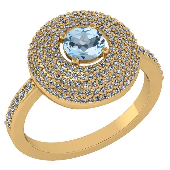 Certified 0.99 CTW Aquamarine And Diamond 14k Yellow Gold Halo Ring