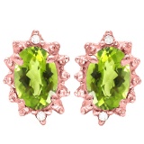 0.98 CT PERIDOT AND ACCENT DIAMOND 10KT SOLID ROSE GOLD EARRING