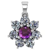 Certified 0.93 Ctw Amethyst And Diamond 14k White Gold Halo necklace VS/SI1