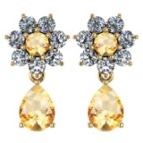 Certified 4.86 Ctw Citrine And Diamond 14k Yellow Gold Halo Dangling Earrings