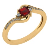 Certified 0.51 Ctw Garnet And Diamond 14k Yellow Gold Halo Promise Ring Made In USA