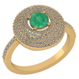 Certified 0.99 CTW Emerald And Diamond 14k Yellow Gold Halo Ring