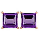 Certified 11.24 Ctw Genuine Amethyst 14K Rose Gold Stud Earrings Made In USA