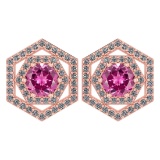 Certified 1.38 Ctw Pink Tourmaline And Diamond 14k Rose Gold Halo Stud Earrings