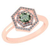 Certified 0.69 Ctw Green Amethyst And Diamond 14k Rose Gold Halo Ring VS/SI1