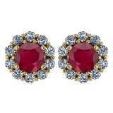 Certified 2.30 Ctw Ruby And Diamond 14k Yellow Gold Halo Stud Earrings Made In USA