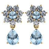 Certified 4.86 Ctw Aquamarine And Diamond 14k Yellow Gold Halo Dangling Earrings