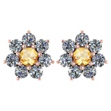 Certified 1.86 Ctw Citrine And Diamond 14k Rose Gold Halo Stud Earrings