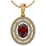 Certified 1.56 CTW Garnet And Diamond 14k Yellow Gold Halo Pendant