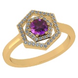 Certified 0.69 Ctw Amethyst And Diamond 14k Yellow Gold Halo Ring VS/SI1