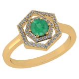 Certified 0.69 Ctw Emerald And Diamond 14k Yellow Gold Halo Ring VS/SI1