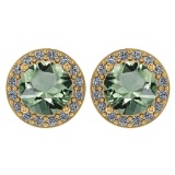 Certified 1.6 Ctw Green Amethyst And Diamond 14k Yellow Gold Halo Stud Earrings